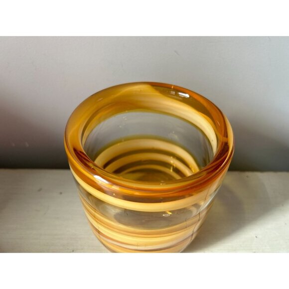 Hand-Made Art Glass Vase Clear to Yellow Scrolls - Picture 9 of 11